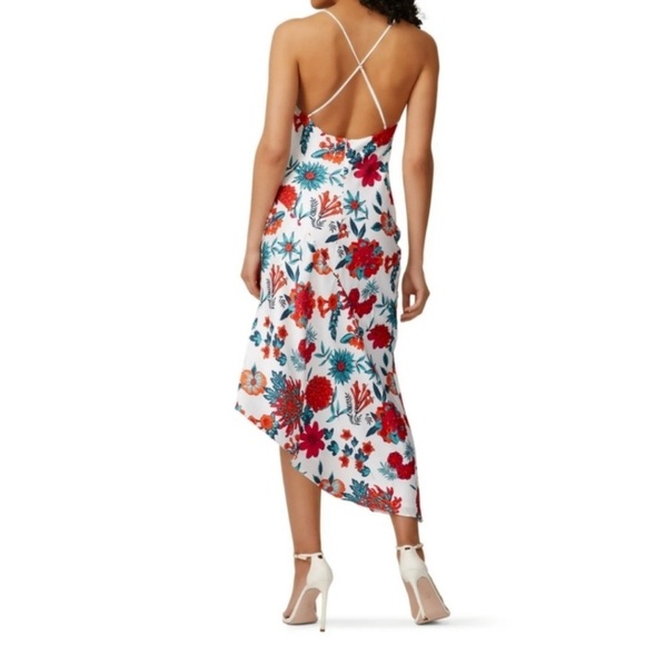 Haney Goldie Floral Bias Cut Silk Slip Dress Midi White Criss Cross Back sz 2 - Picture 5 of 14